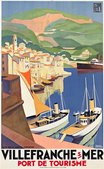 ROGER BRODERS (1883-1953). VILLEFRANCHE S MER / PORT DE TOURISME. Circa 1929. 40x24¾ inches, 101½x62¾ cm. Lucien Serre, Paris.                   